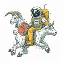 goat and astronaut floating in space tattoo design idea