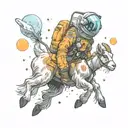 goat and astronaut floating in space tattoo design idea