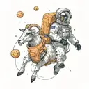 goat and astronaut floating in space tattoo design idea