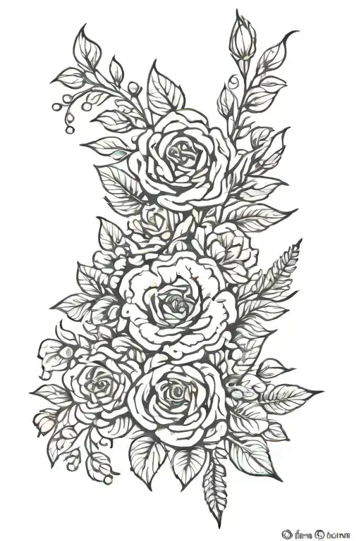 birth flower bouquet tattoo using march, April, June, august, September, and October  tattoo design idea