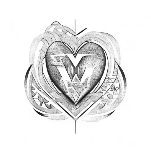 heart with letters M K tattoo design idea