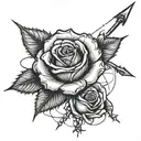 generate a tattoo of a rose sht by an arrow whilst bleeding and wraped in barbed wire tattoo design idea