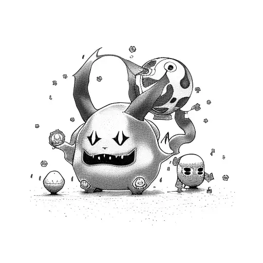 Drifloon, Yamask, Litwick, Phantump, Pumpkaboo, Mimikyu together tattoo design idea