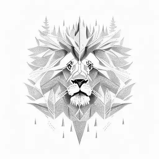 lion trees mountians fire  tattoo design idea