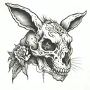 rabbit skull from the front with a teardrop rolling down one eye tattoo design idea
