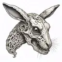 rabbit skull from the front with a teardrop rolling down one eye tattoo design idea