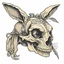 rabbit skull from the front with a teardrop rolling down one eye tattoo design idea