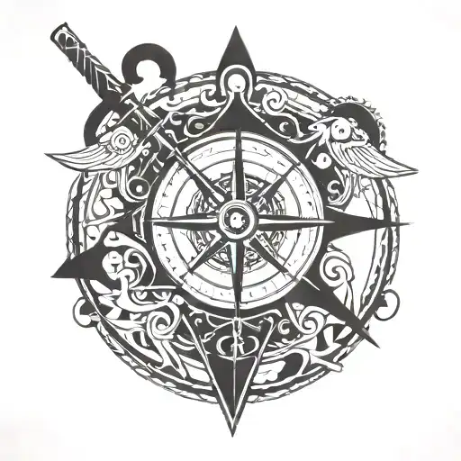 A Broken Arrow, A Lock with a Broken Key, A compass tattoo design idea