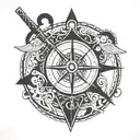 A Broken Arrow, A Lock with a Broken Key, A compass tattoo design idea