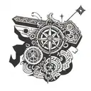 A Broken Arrow, A Lock with a Broken Key, A compass tattoo design idea