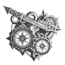 A Broken Arrow, A Lock with a Broken Key, A compass tattoo design idea