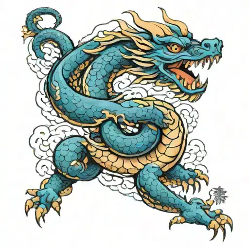 Japanese style dragon with bjj blue belt tattoo design idea