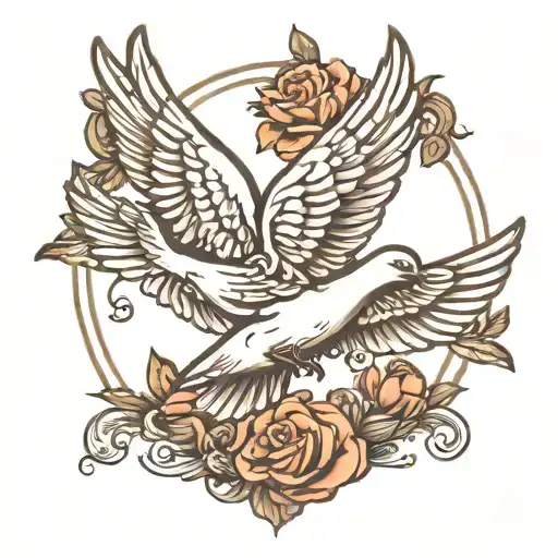 small v design with dove wings flying tattoo design idea