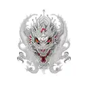 Sleeve with dragon, cherry blossoms, hannya mask and anatomical heart tattoo design idea