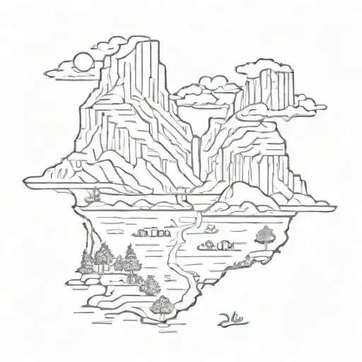A sketch-style design featuring iconic elements from Yosemite, Bryce Canyon, Zion, Joshua Tree, Smokey Mountains, and the Blueridge Mountains tattoo design idea