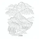 A sketch-style design featuring iconic elements from Yosemite, Bryce Canyon, Zion, Joshua Tree, Smokey Mountains, and the Blueridge Mountains tattoo design idea