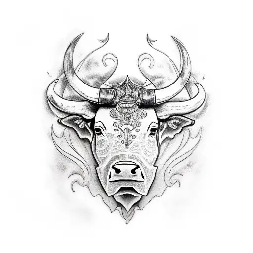 BULL WITH NAME VED AND TRADING  tattoo design idea