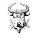 Combine a bull with traditional farming tools in a unique design tattoo design idea