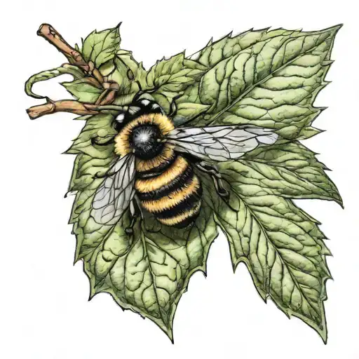 hazel tree leaf with bee on it  tattoo design idea
