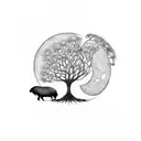 tree of life with a moon mantis buffalo and a dandelion  tattoo design idea