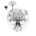 tree of life with a moon mantis buffalo and a dandelion  tattoo design idea