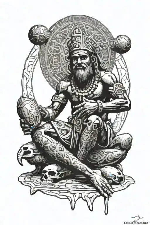 cacique marocael just as depicted in taino history sitting on a stool getting turned into stone by the sun god tattoo tattoo design idea