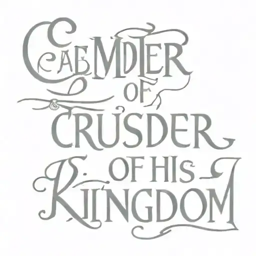 text tattoo in Latin "Crusader of his kingdom" in a beautiful font tattoo design idea