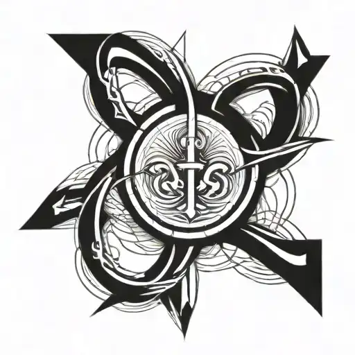 A stylized depiction of the Olympic rings intertwined with a Christian cross tattoo design idea