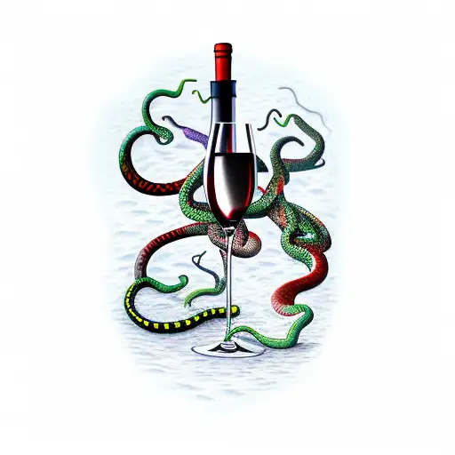 A red wine glass intertwined with snakes tattoo design idea