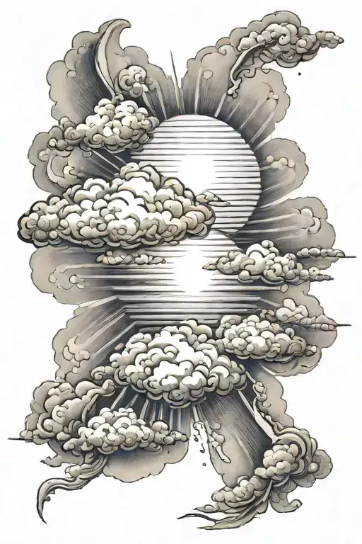 clouds with a sun rays tattoo design idea