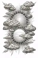 clouds with a sun rays tattoo design idea