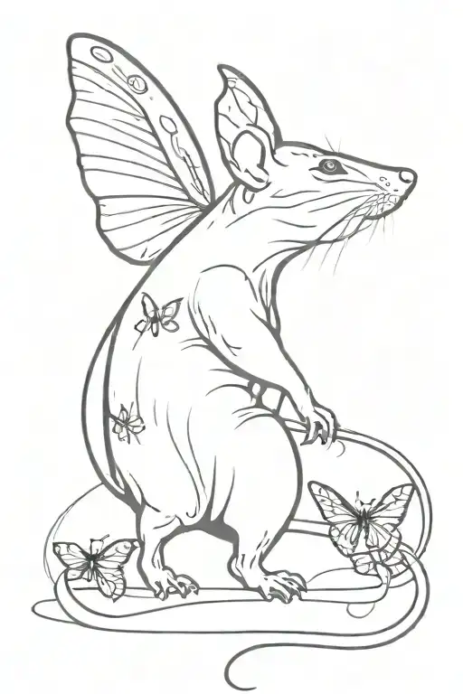 rat with butterfly wings tattoo design idea