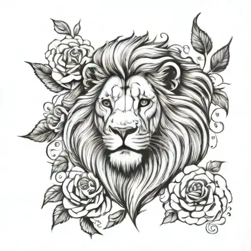 my last name "bhangu" should be written under a lion and roses make it look nice  tattoo design idea