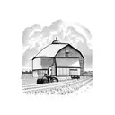 farm with tractor and barn tattoo design idea