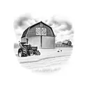 farm with tractor and barn tattoo design idea