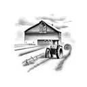 farm with tractor and barn tattoo design idea