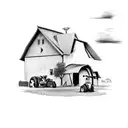 farm with tractor and barn tattoo design idea