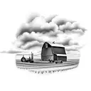 farm with tractor and barn tattoo design idea