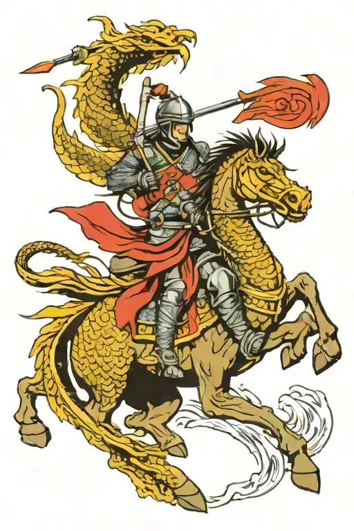 knight on horseback spearing a dragon tattoo design idea