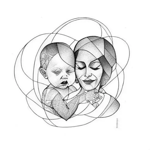 Mother's love portrayed through abstract lines tattoo design idea