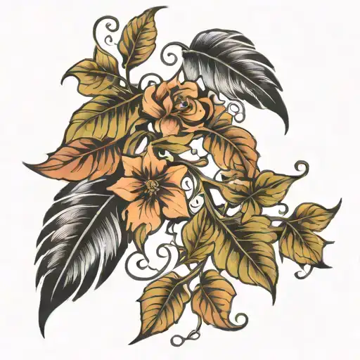feather and ivy vine tattoo design idea