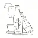 botellín de cerveza y cruz  tattoo design idea