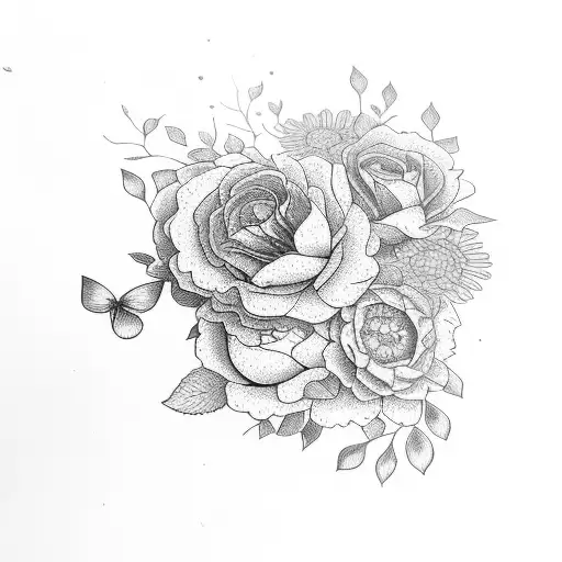 A teacher's desk covered in books and surrounded by blooming flowers tattoo design idea