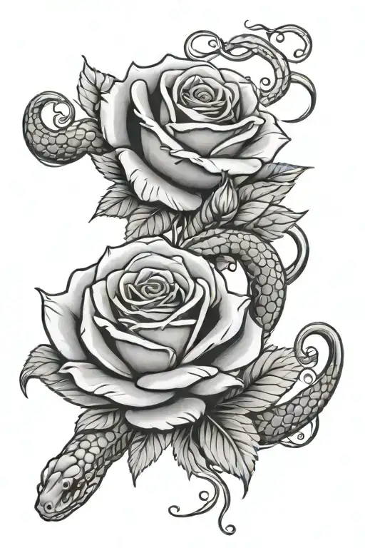 rose and snake tattoo design idea