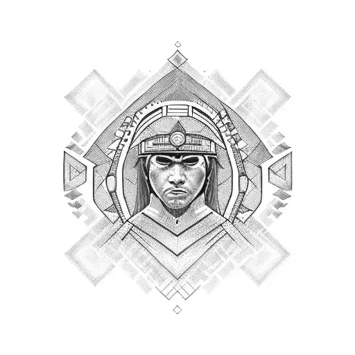 Mapuche warrior with intricate geometric patterns tattoo design idea