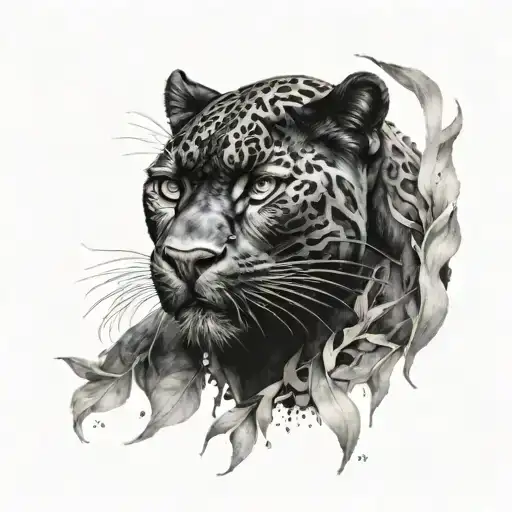 black panther emerging from djungle tattoo design idea