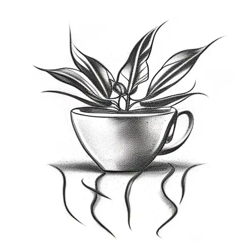 A sketch-style tattoo of a coffee plant growing out of a sales graph, symbolizing growth and success tattoo design idea