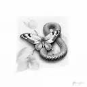 butterfly and snake tattoo design idea