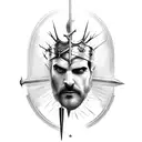 a sword pointing down with the crown of thorns around the handle tattoo design idea