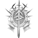 a sword pointing down with the crown of thorns around the handle tattoo design idea